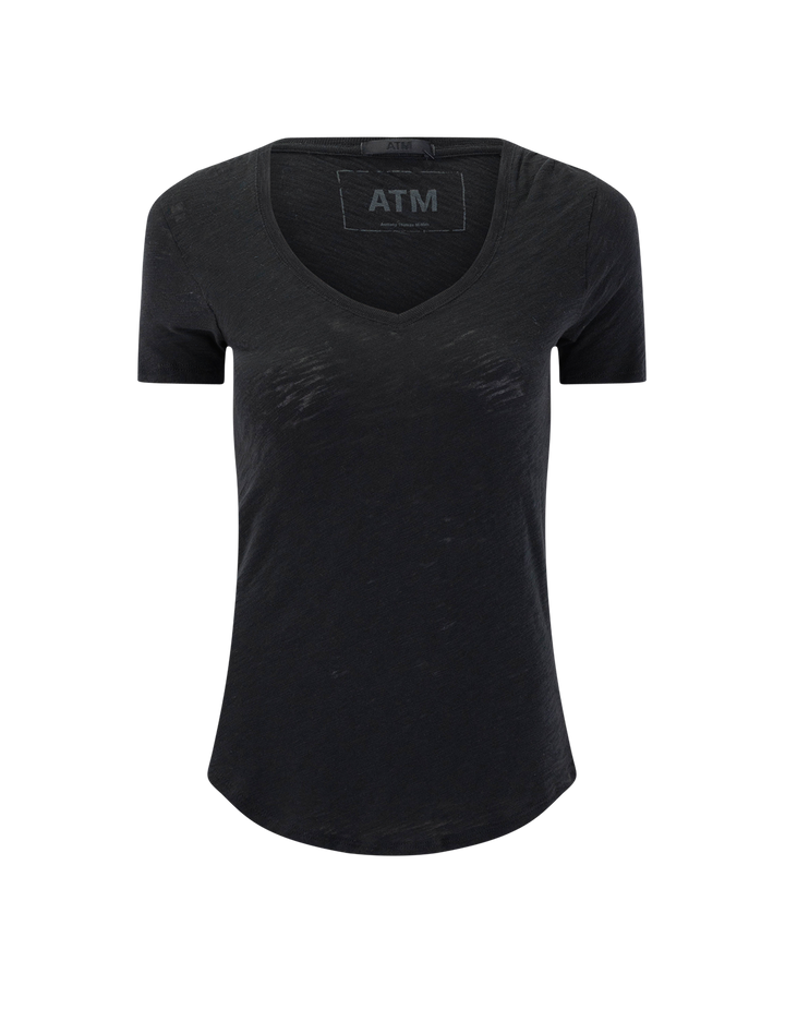 slub v-neck tee in black