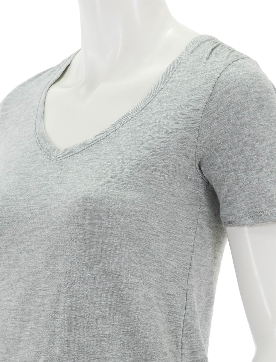 Close-up view of ATM's slub v-neck tee in heather grey.