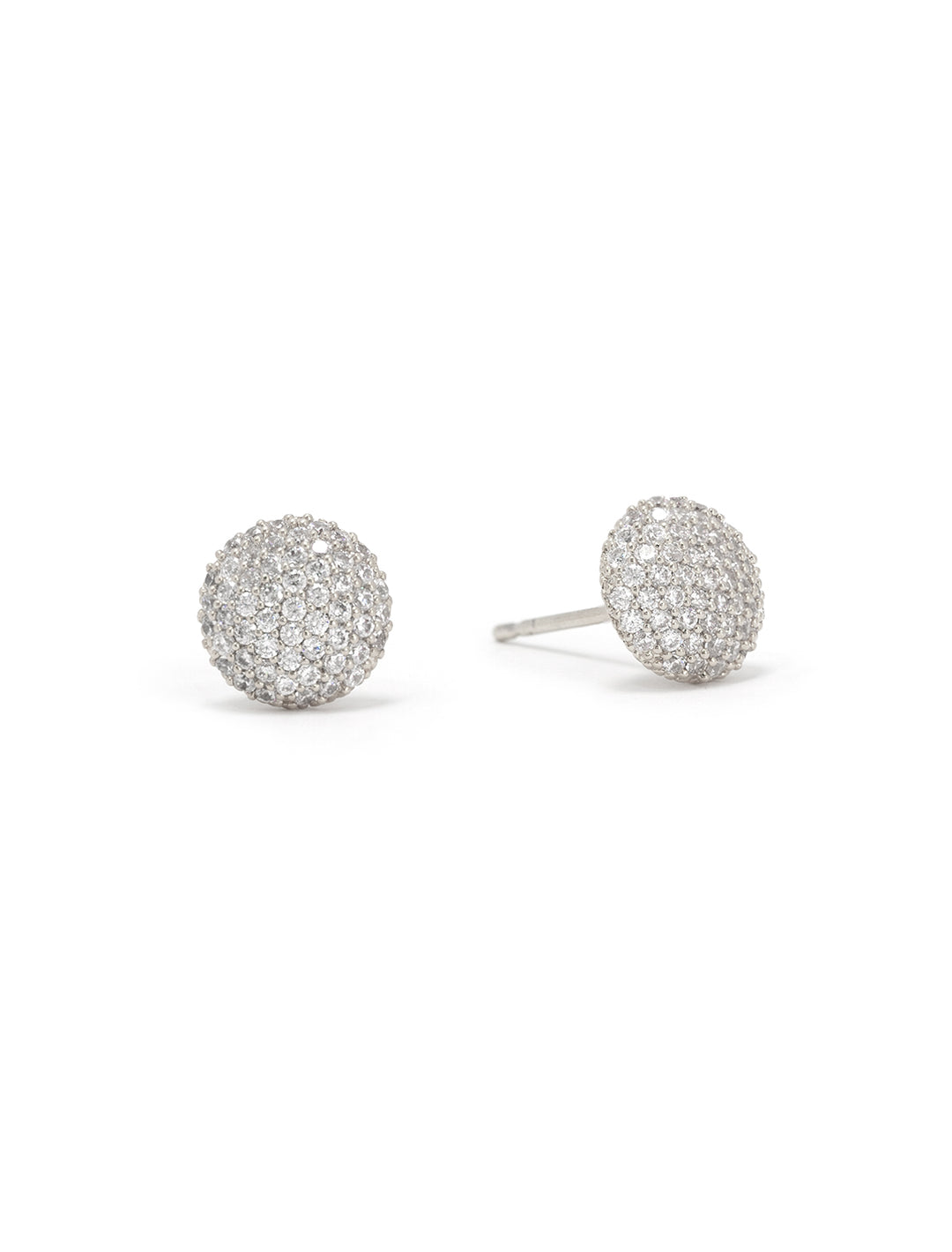 Front view of Tai's cz button stud earrings in silver.
