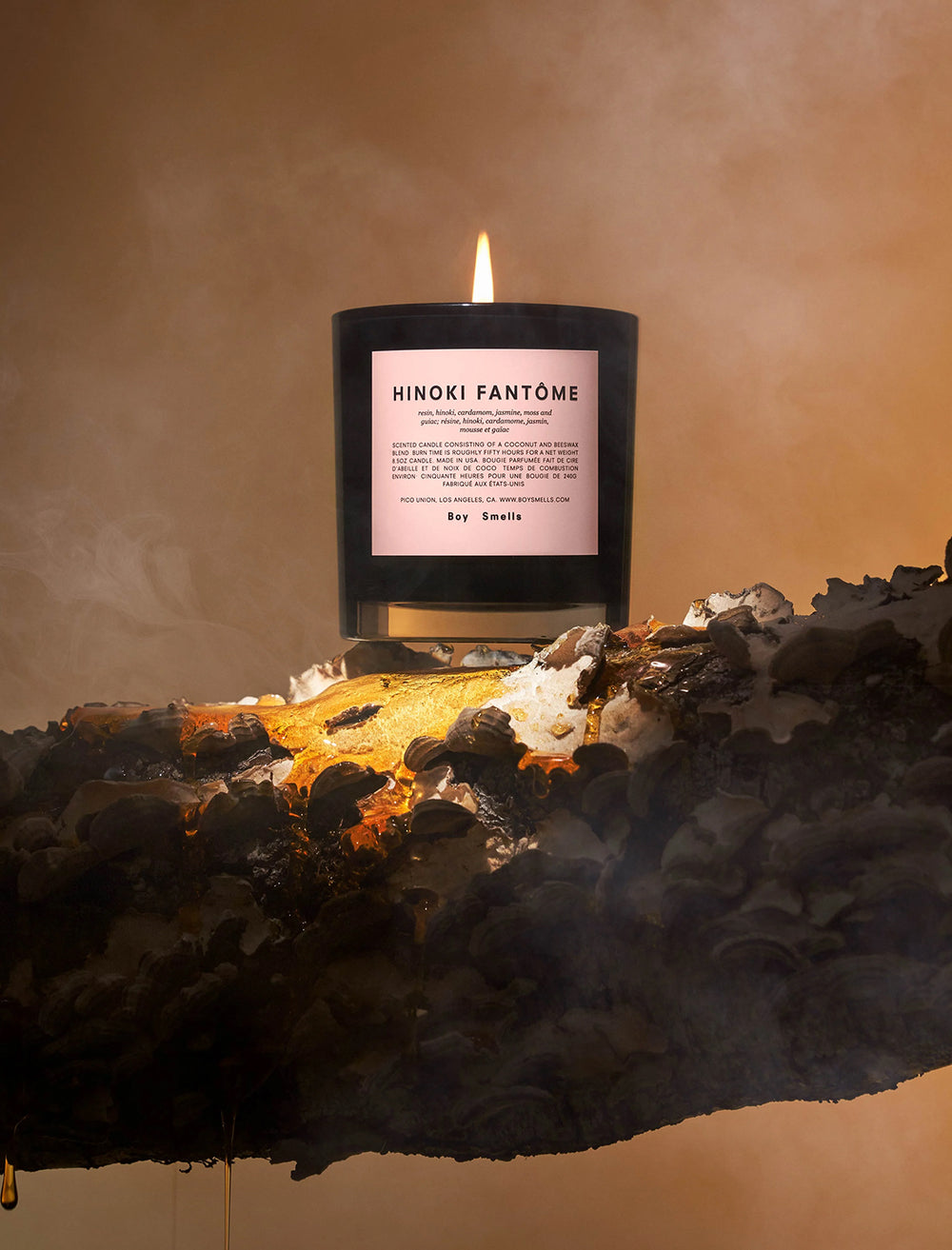 Campaign image of Boy Smells' hinoki fantome candle.