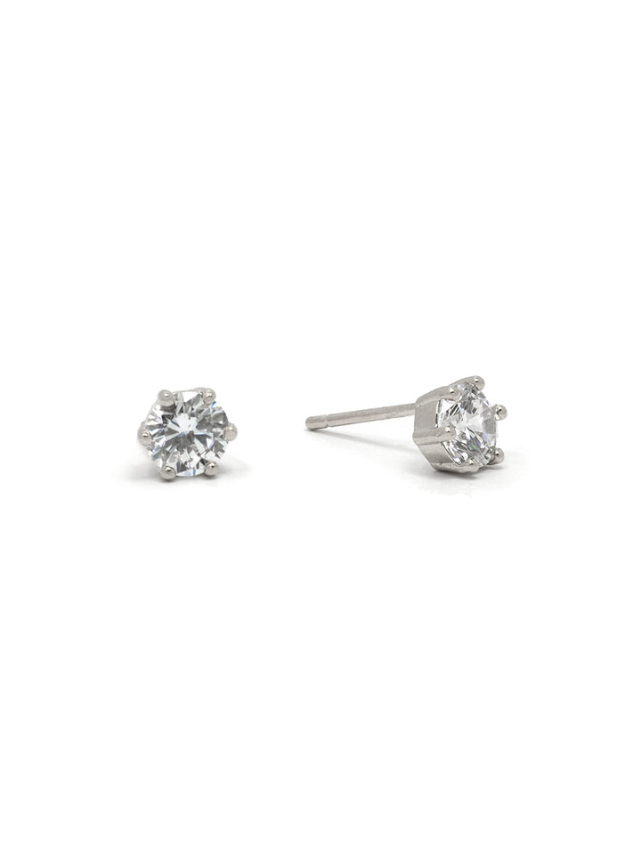 Front view of Tai Jewelry's solitaire cz studs in silver.