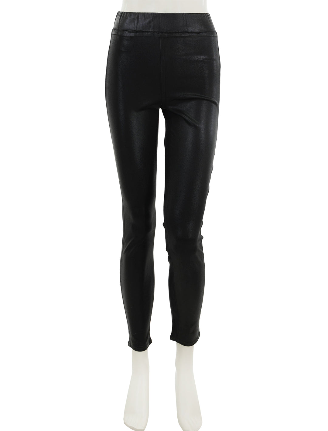 Front view of L'agence's rochelle high rise pull-on jean in noir coated.
