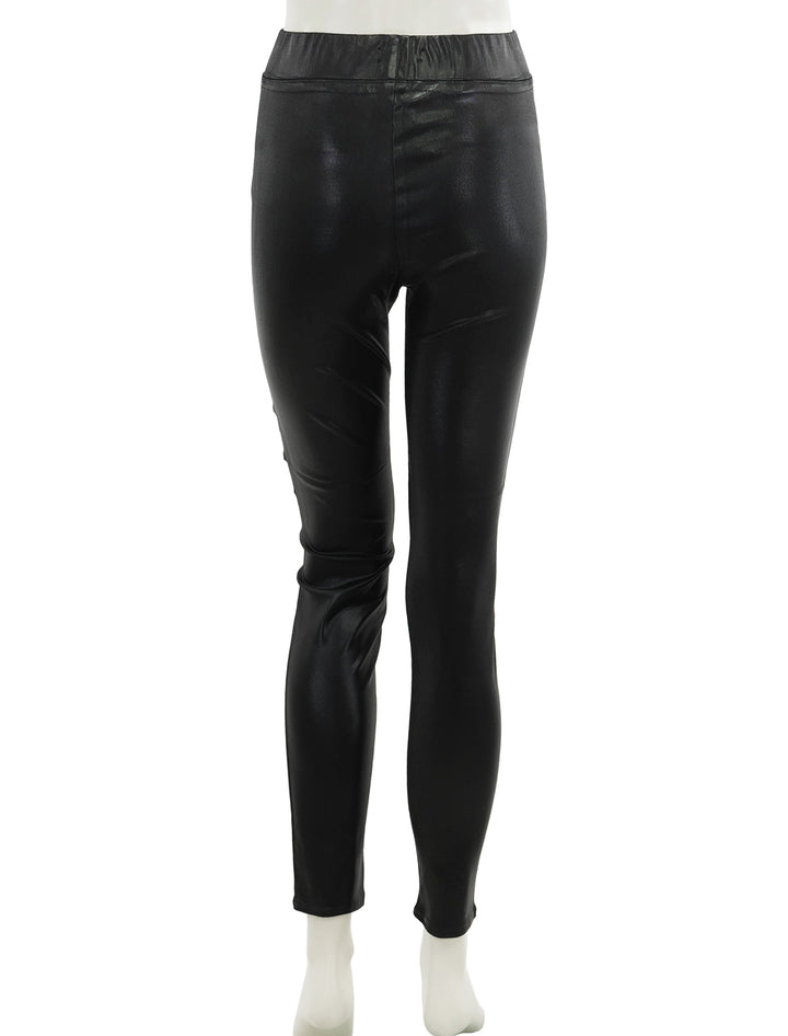 Back view of L'agence's rochelle high rise pull-on jean in noir coated.
