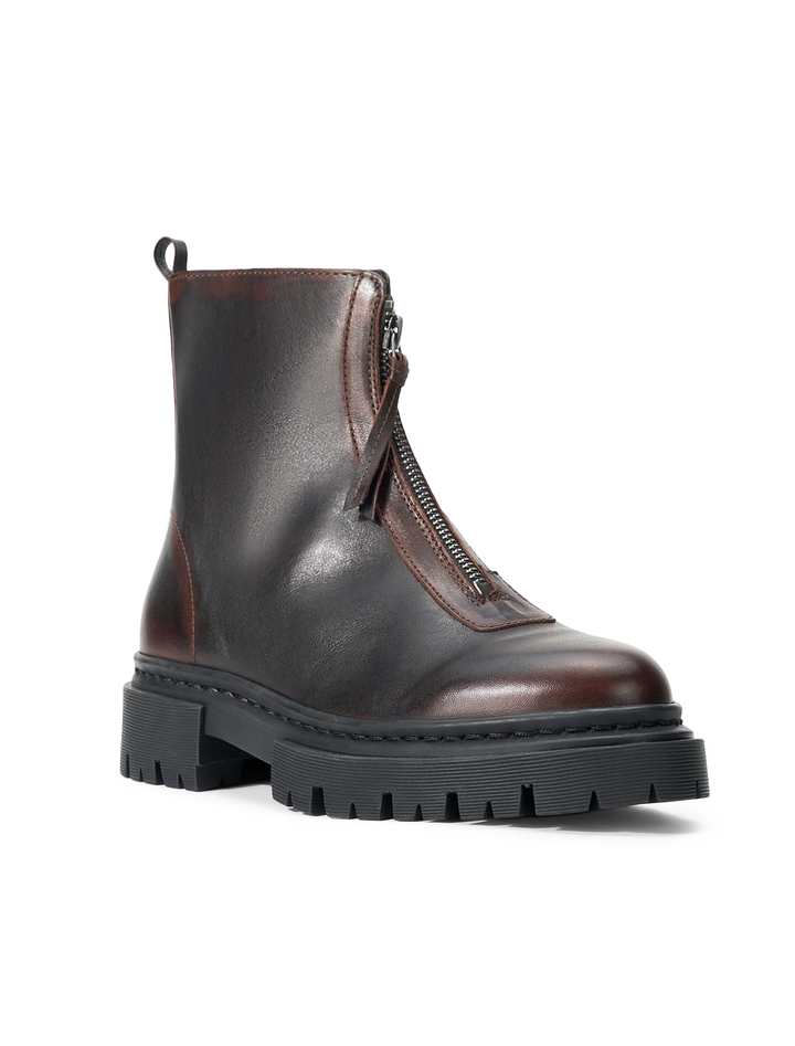 miles zip ankle boot in espresso distressed