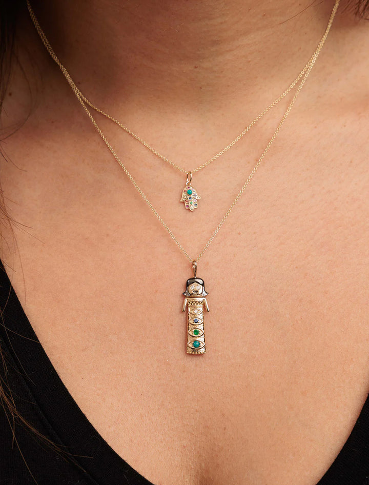 small hamsa multi stone charm necklace