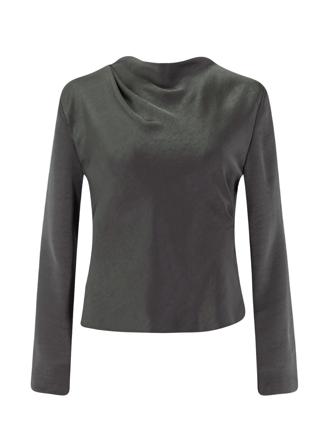 draped cowl neck top in dusty olive