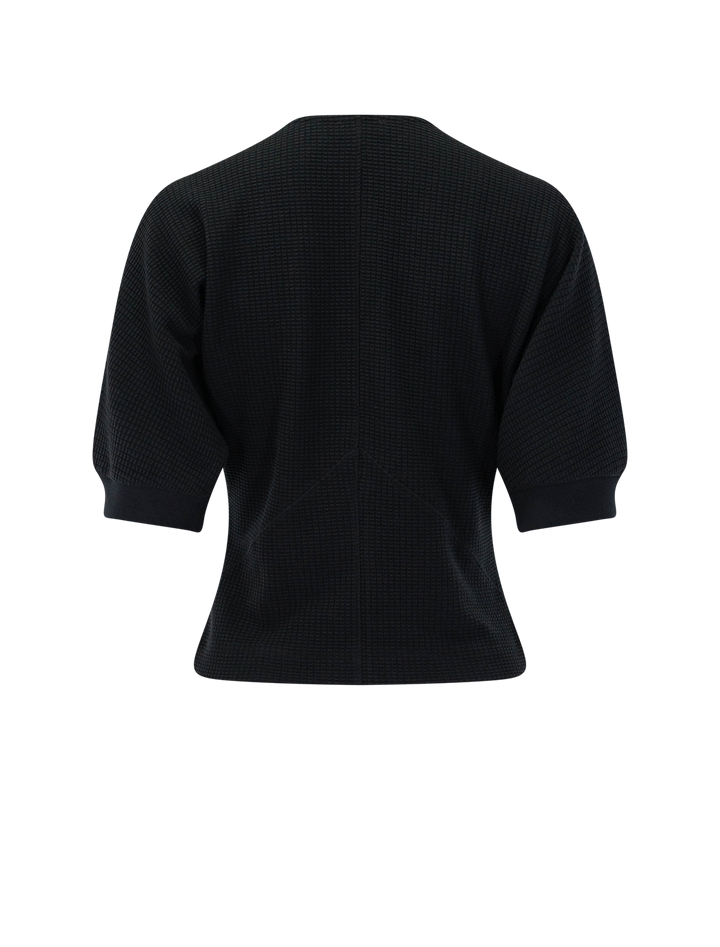 seamed v neck top in black