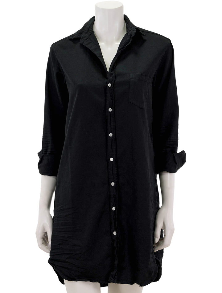 Front view of Frank & Eileen's mary dress in black distressed denim.