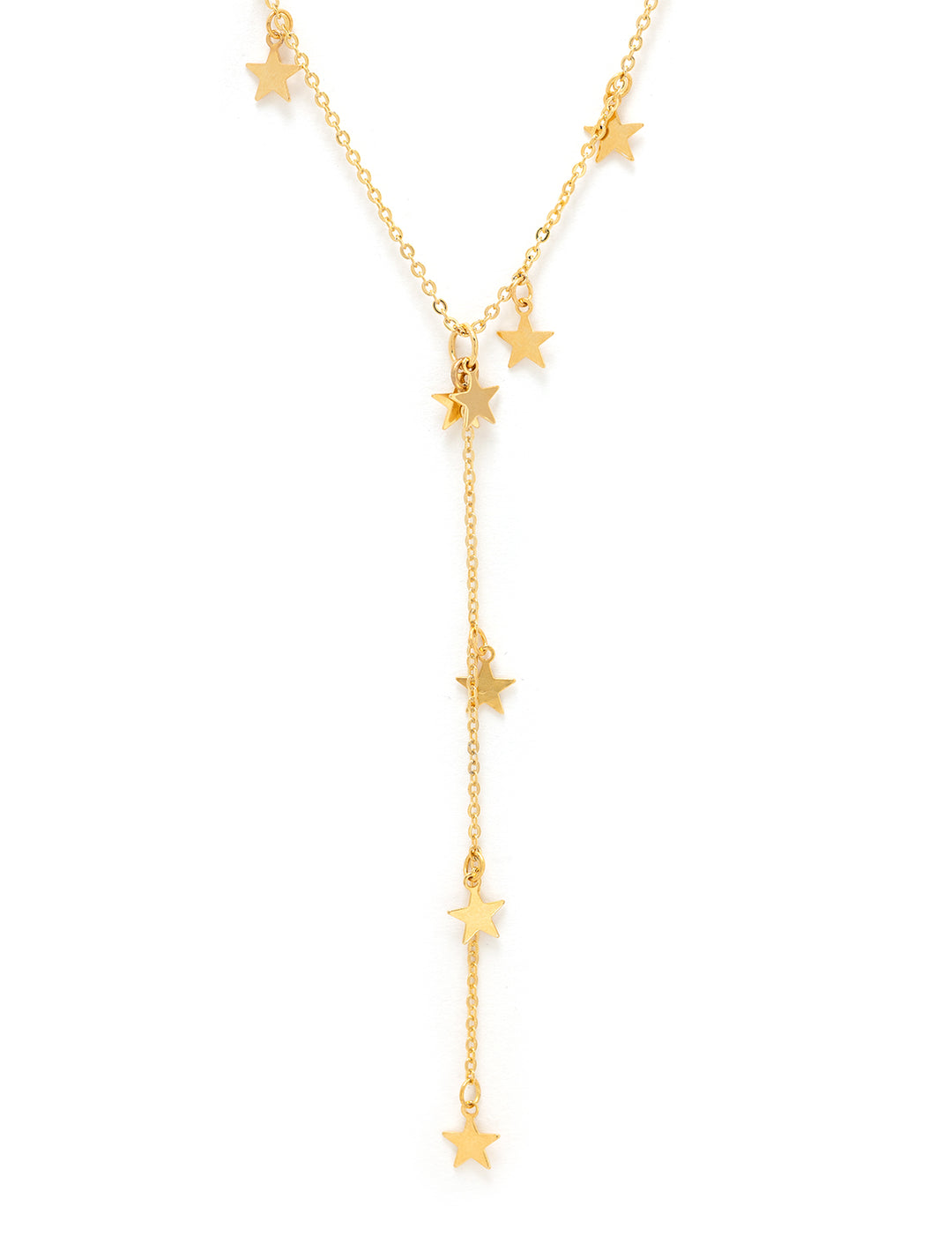 Front view of AV Max's mini star Y necklace in gold.