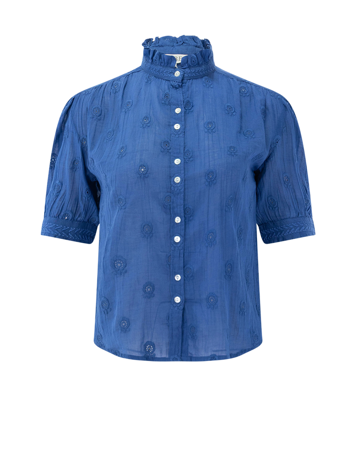 frani embroidered top in cobalt