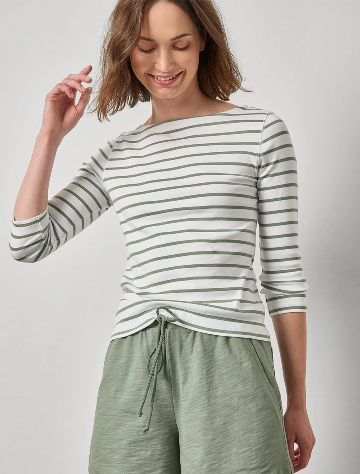 sage stripe boatneck tee