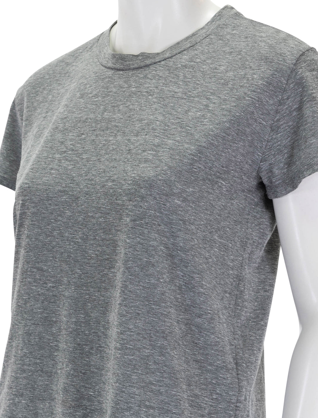 Close-up view of Perfectwhitetee's harley crew tee in heather grey.