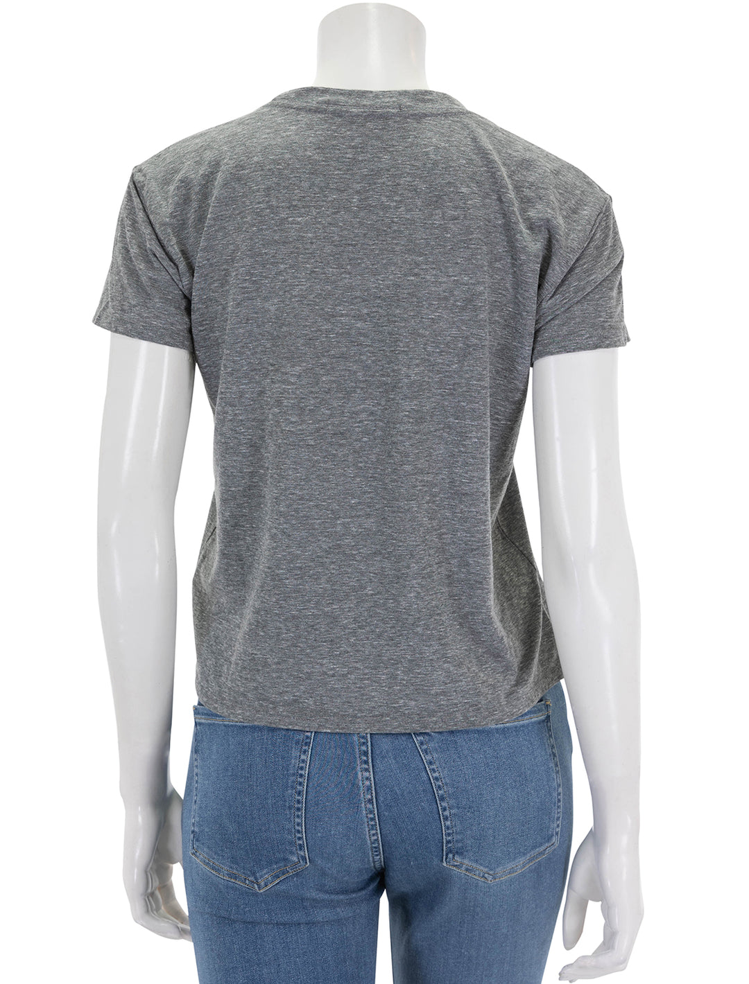 Back view of Perfectwhitetee's harley crew tee in heather grey.