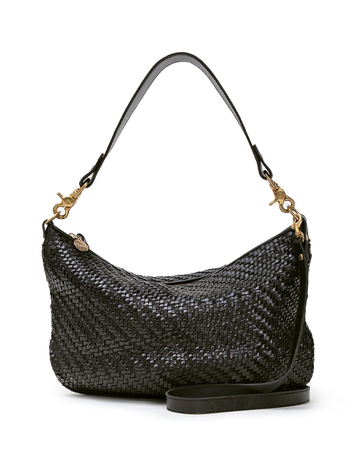 moyen messenger in black woven leather