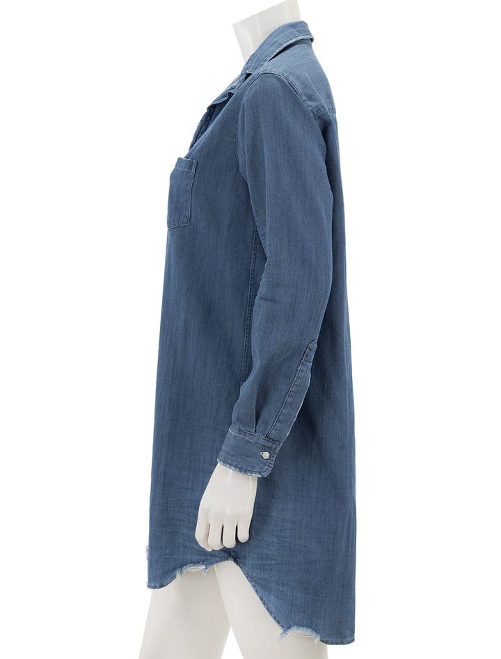 side view of mary in vintage stonewashed indigo