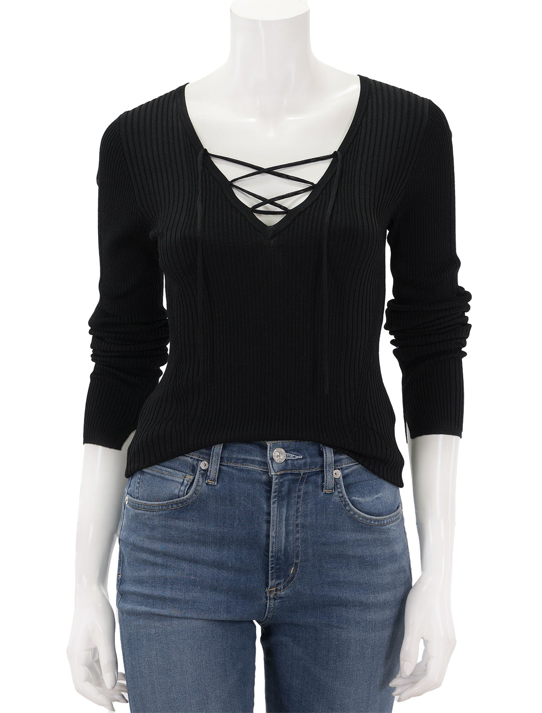 Front view of Rag & Bone's carrie lace up Vee in black.