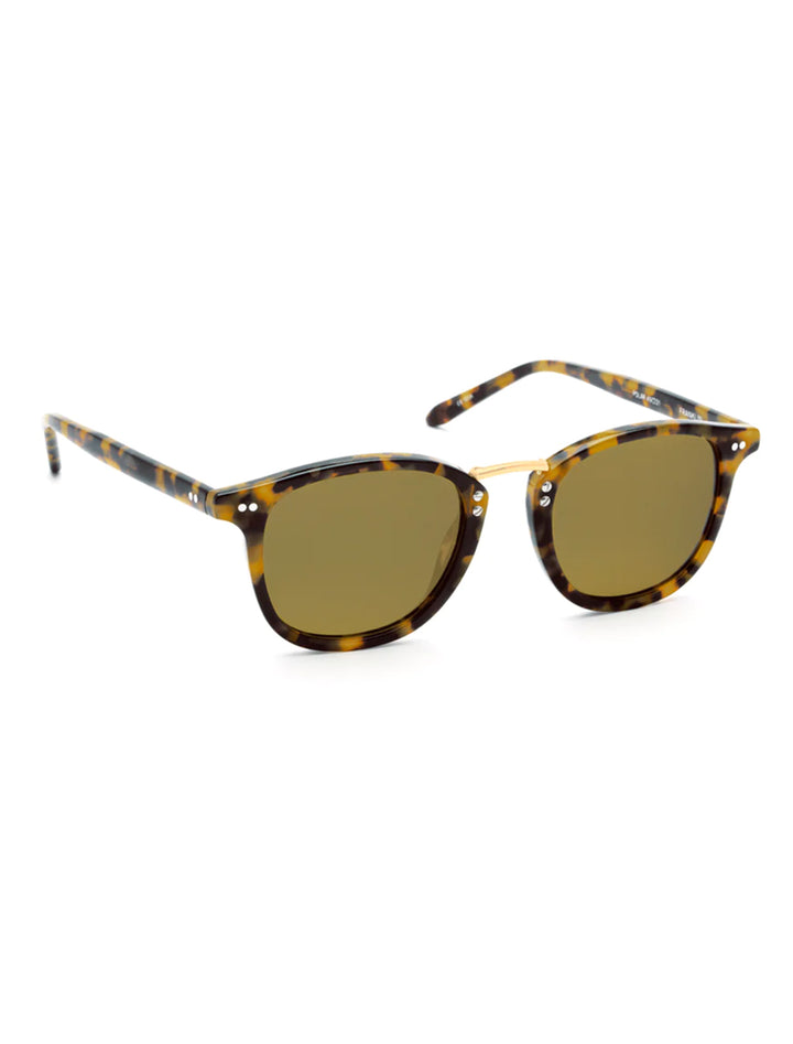 Front angle view of Krewe's franklin | blonde tortoise polarized 24k.