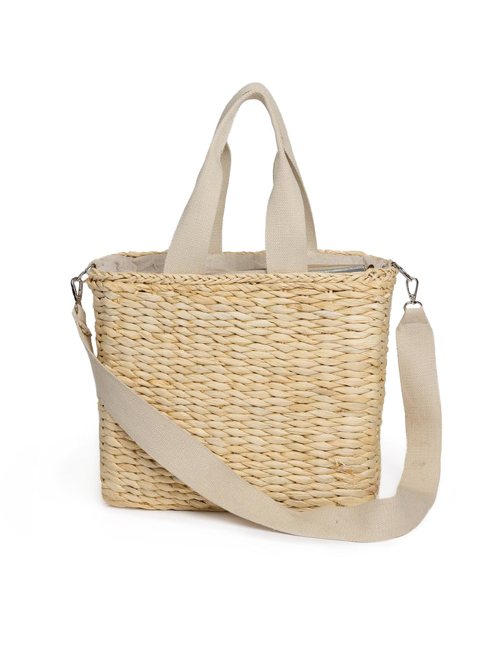 Front view of Hat Attack's straw cooler tote in natural.