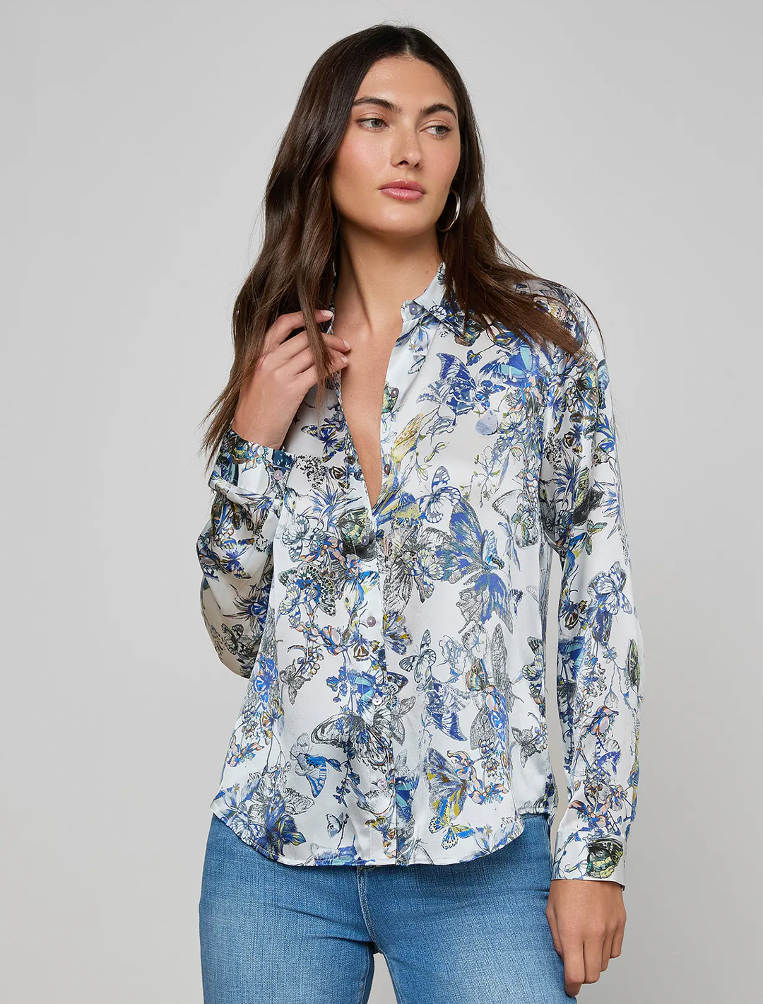 tyler silk blouse in watercolor butterfly