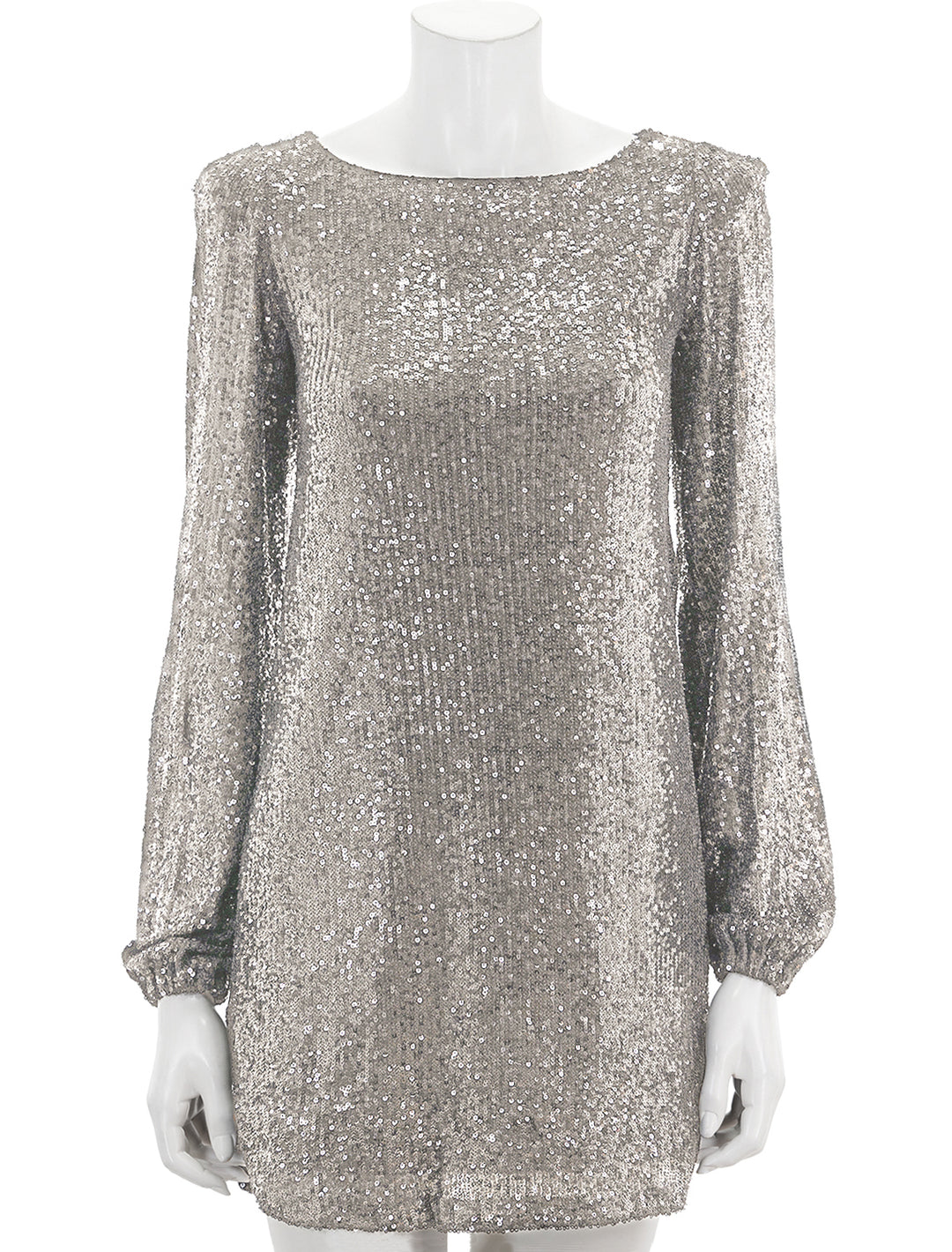 Front view of Steve Madden's delorean dress in silver.