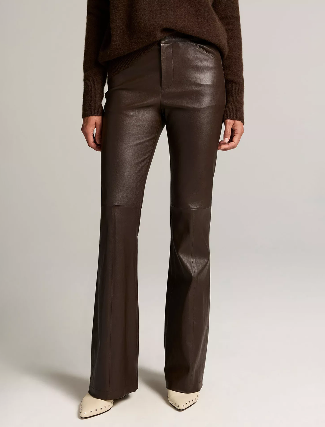 leather flare in smoked truffle