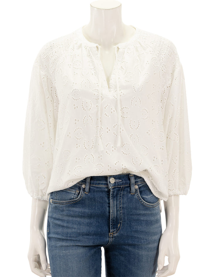Front view of Splendid's taylor eyelet top in white.