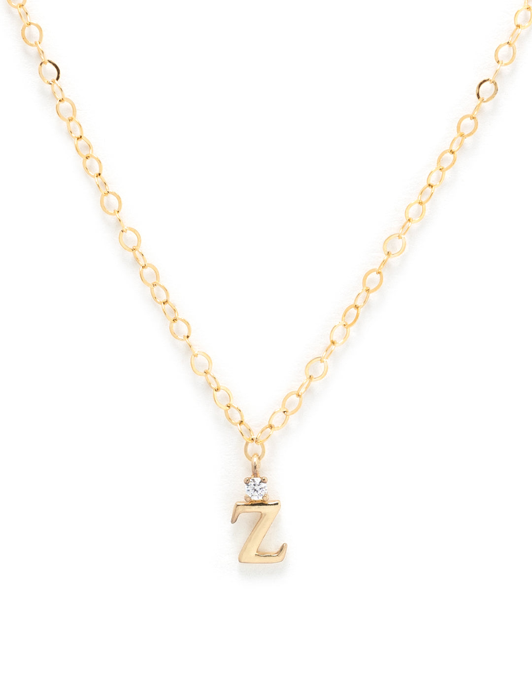 initial and cz necklace in gold | Z