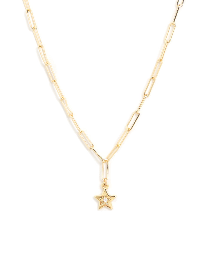 Front view of Marit Rae's star on paperclip chain necklace in gold.