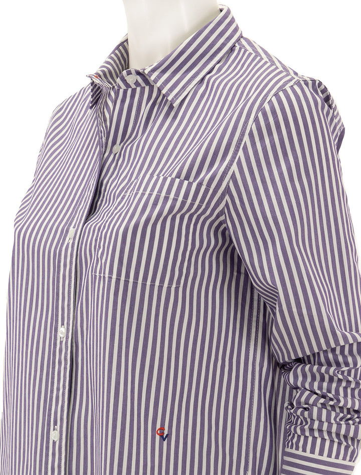Close-up view of Clare V.'s phoebe in dark lilac and cream stripe.