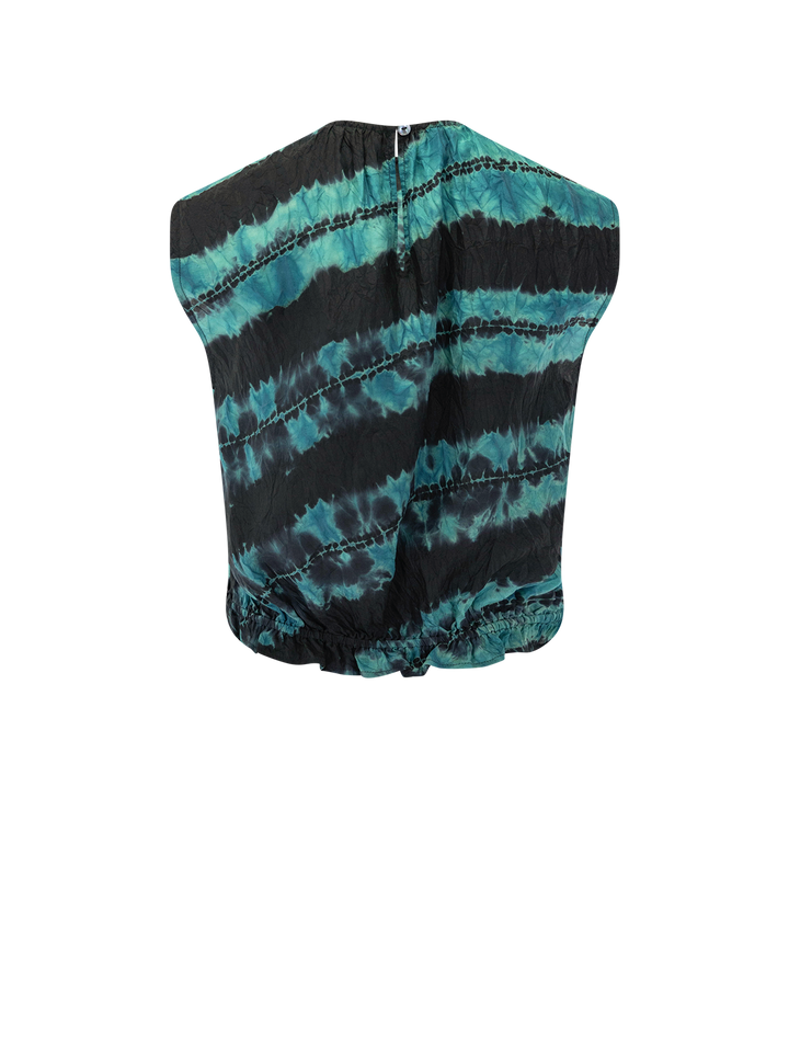 kaia shibori dyed top on habotai silk in malachite
