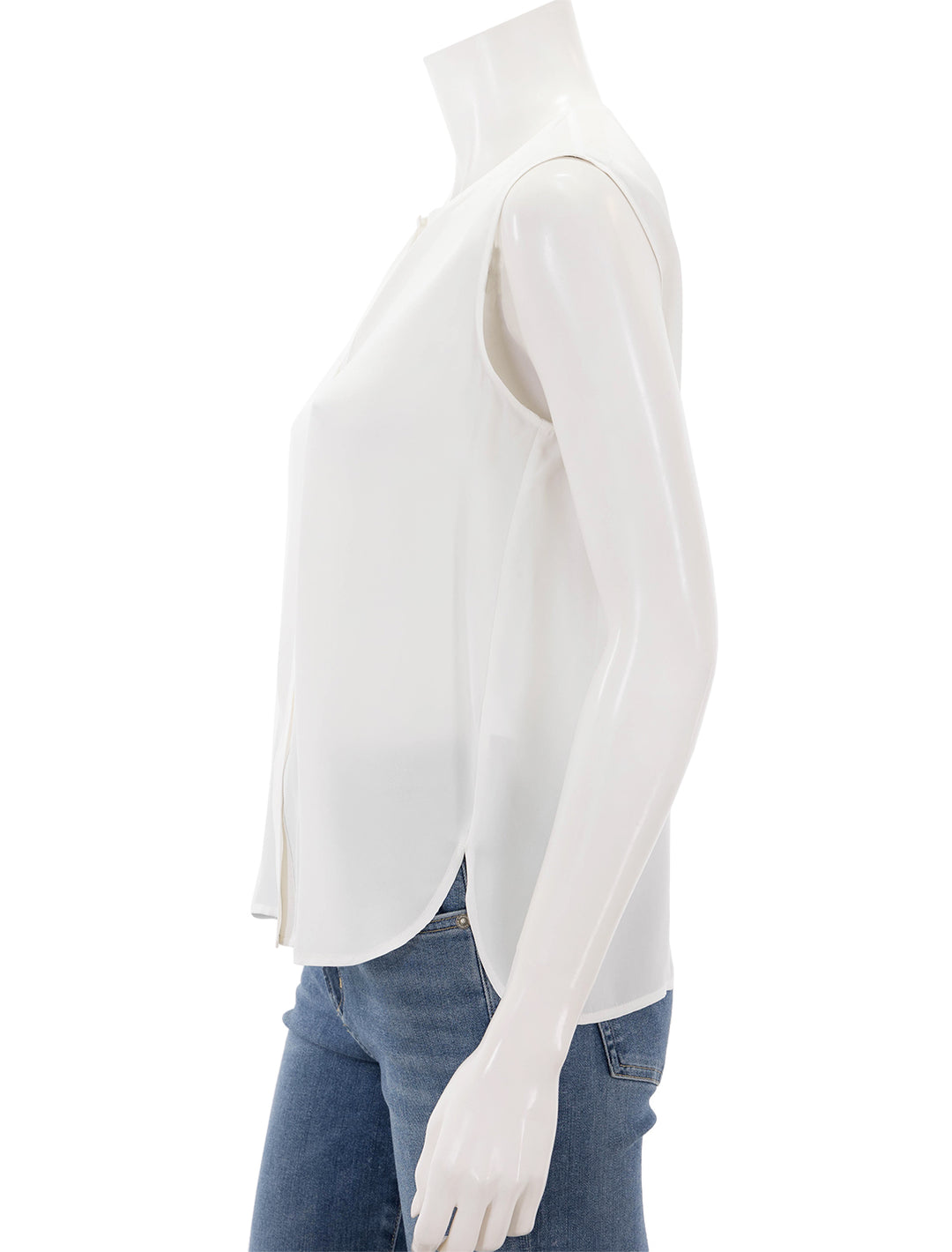 Side view of ATM's sleeveless silk top in chalk.