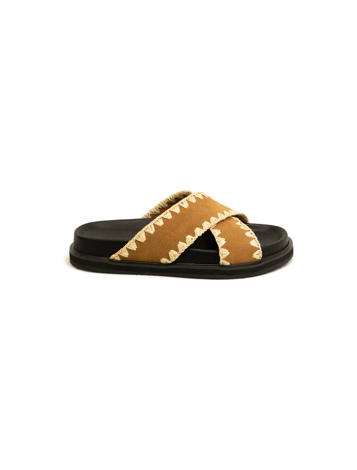 Side view of Suncoo Paris' Hedwina Sandals in Camel.