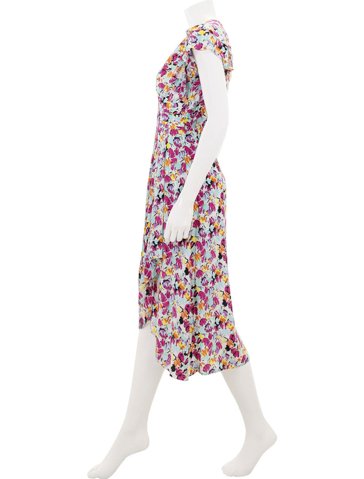 Side view of Suncoo Paris' callista dress in fuchsia floral.