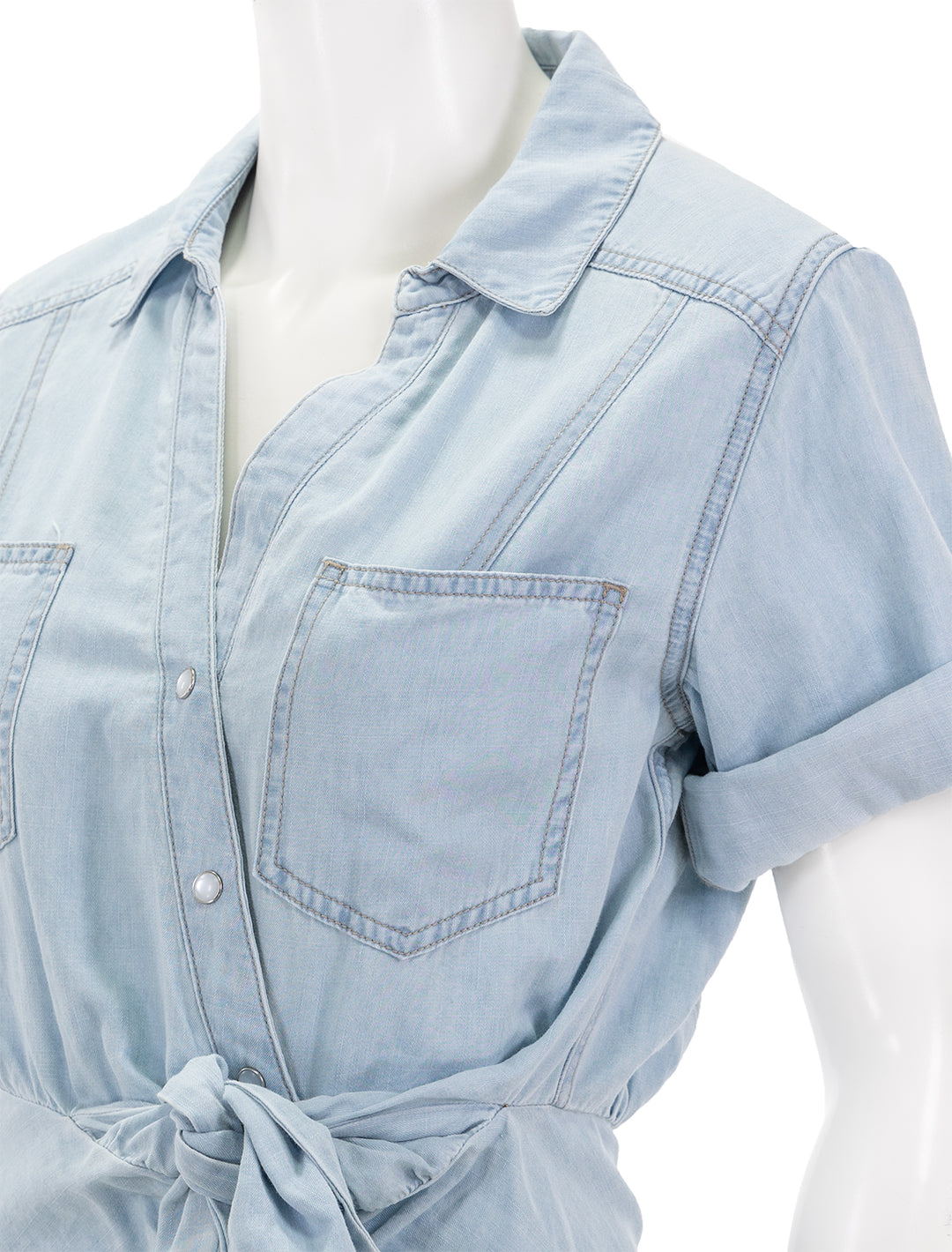Close-up view of Veronica Beard's hensley dress in glacier ice.