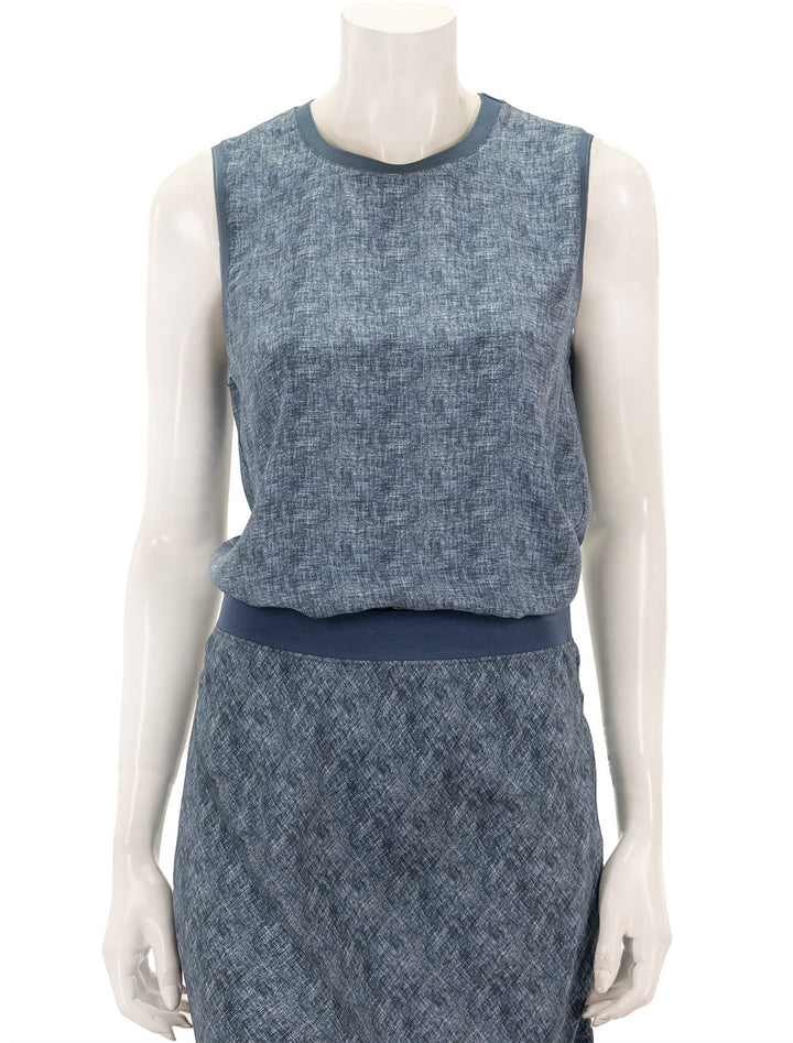 Front view of ATM's sleeveless muscle tee in naval blue combo.