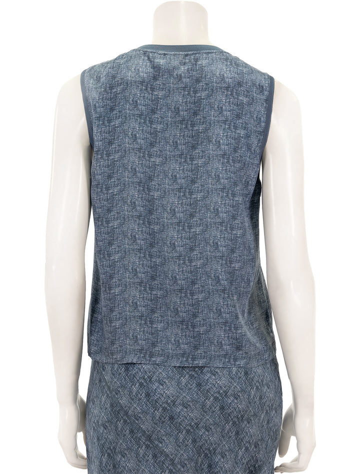 Back view of ATM's sleeveless muscle tee in naval blue combo.
