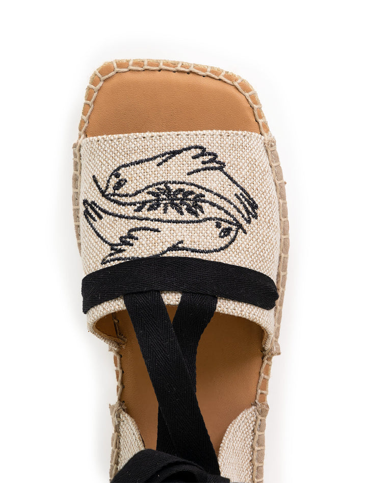 Close-up view of Naguisa's narane dove sandal.