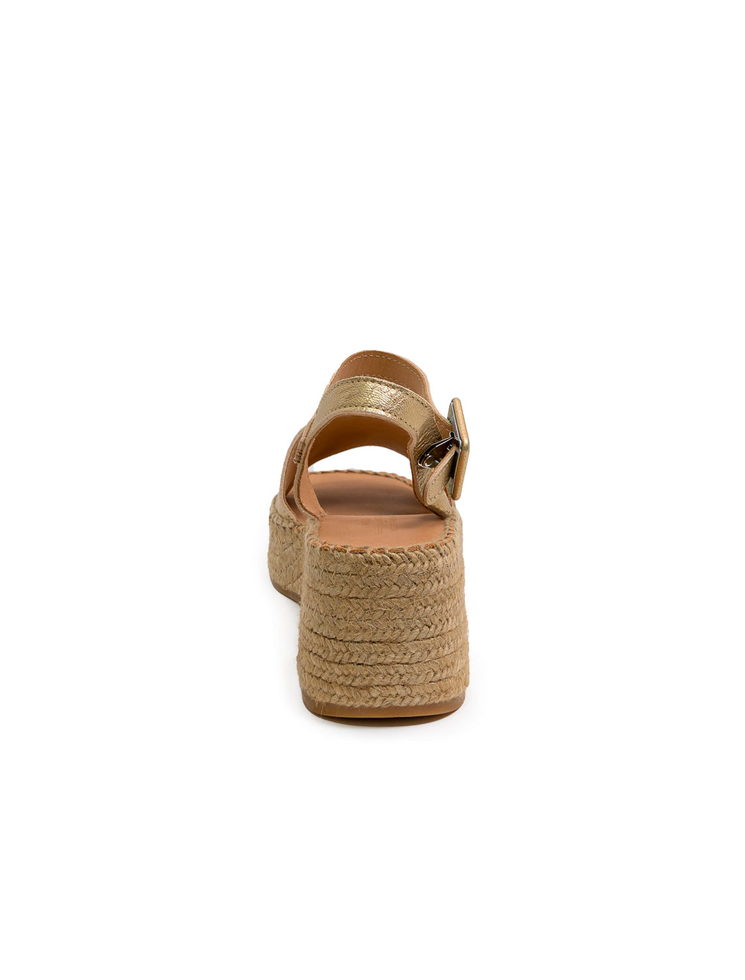Back view of Naguisa's rall espadrille wedge in metallic gold.