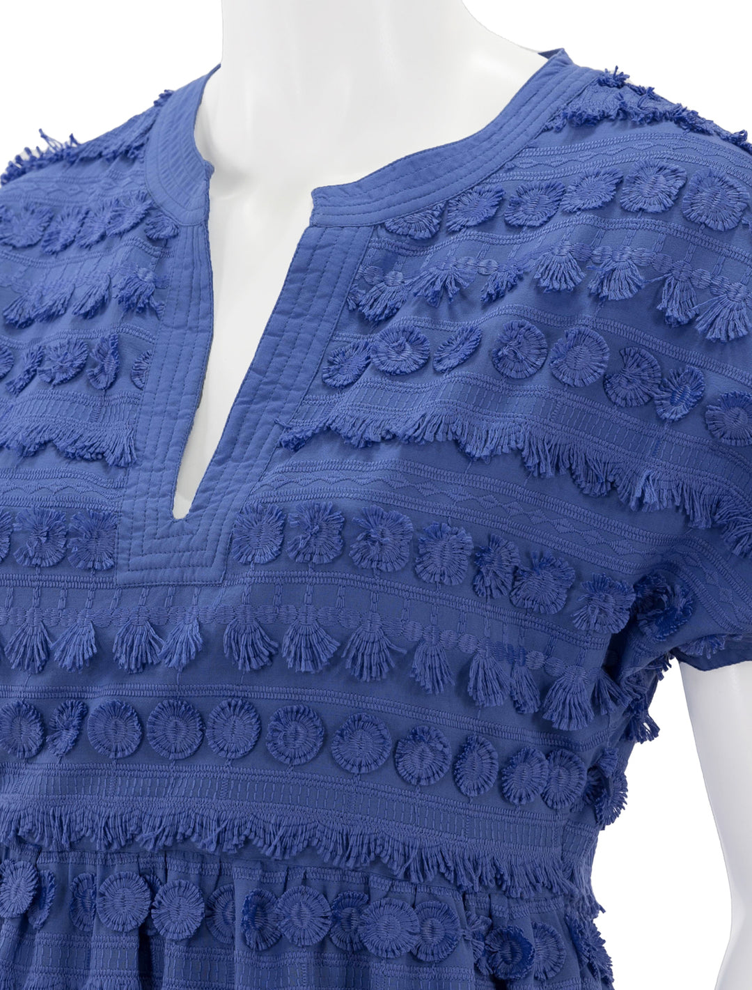 Close-up view of Marie Oliver's joanna dress in lapis.