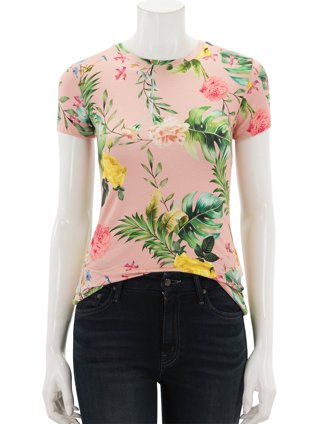 Front view of L'agence's ressi tee in tropical flower.