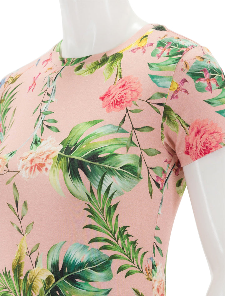 Close-up view of L'agence's ressi tee in tropical flower.
