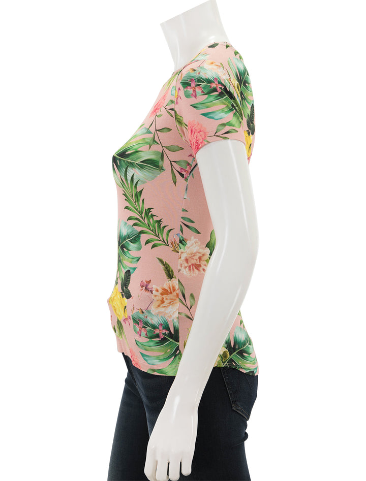 Side view of L'agence's ressi tee in tropical flower.