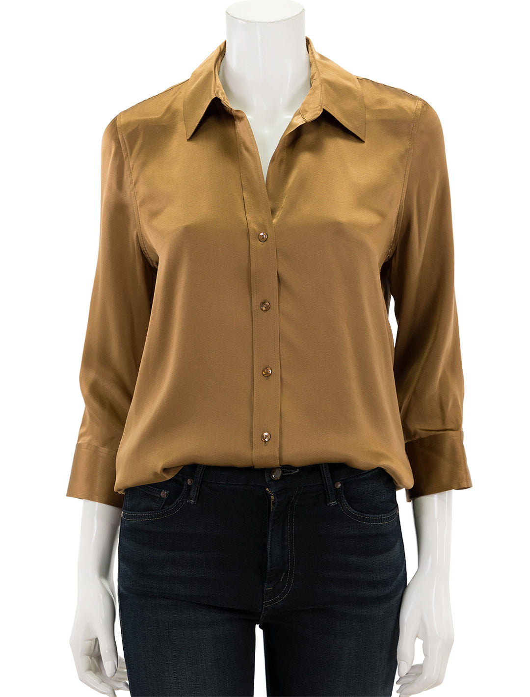 Front view of L'agence's dani shirt in biscotti.