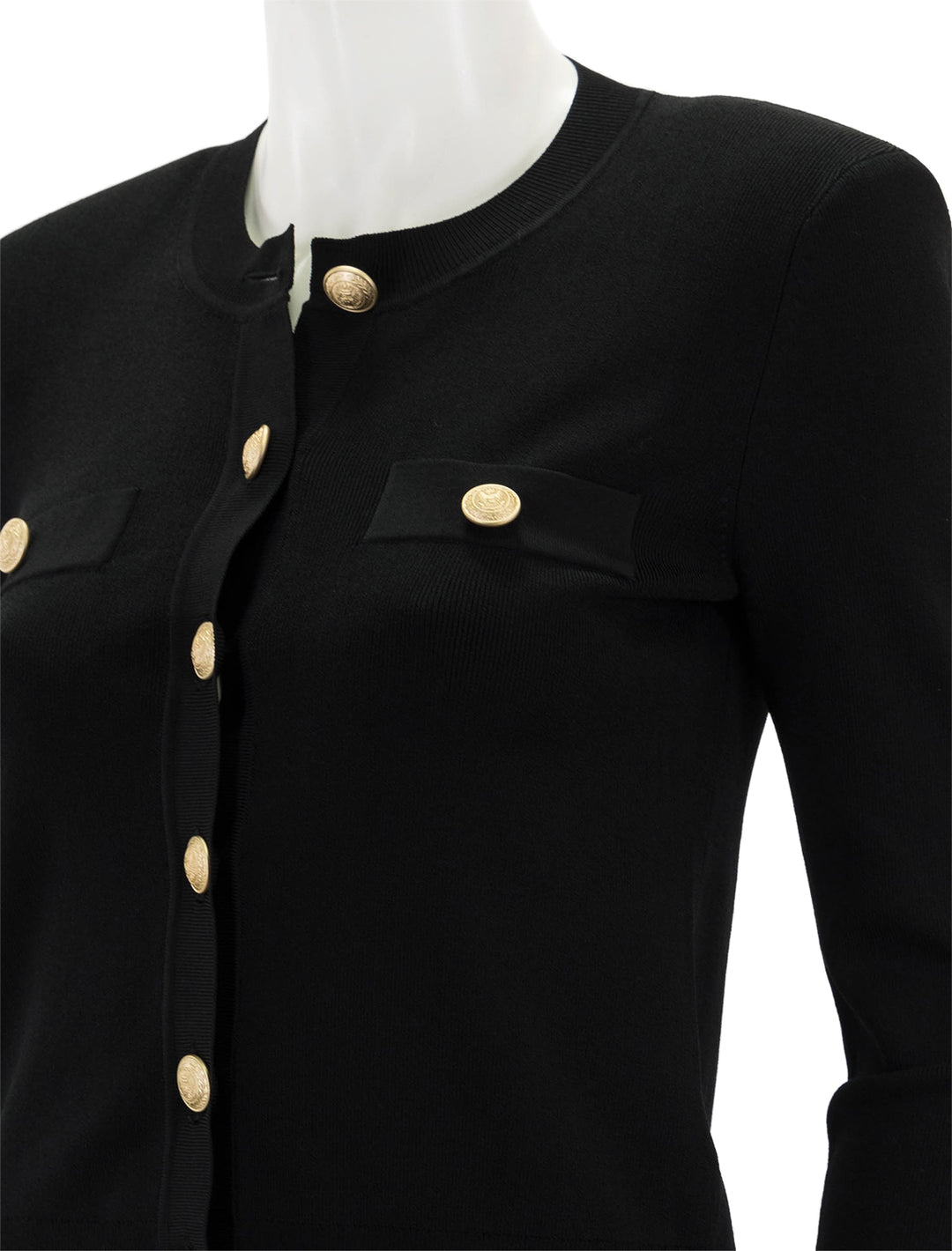 Close-up view of L'agence's toulouse crop cardigan in black.