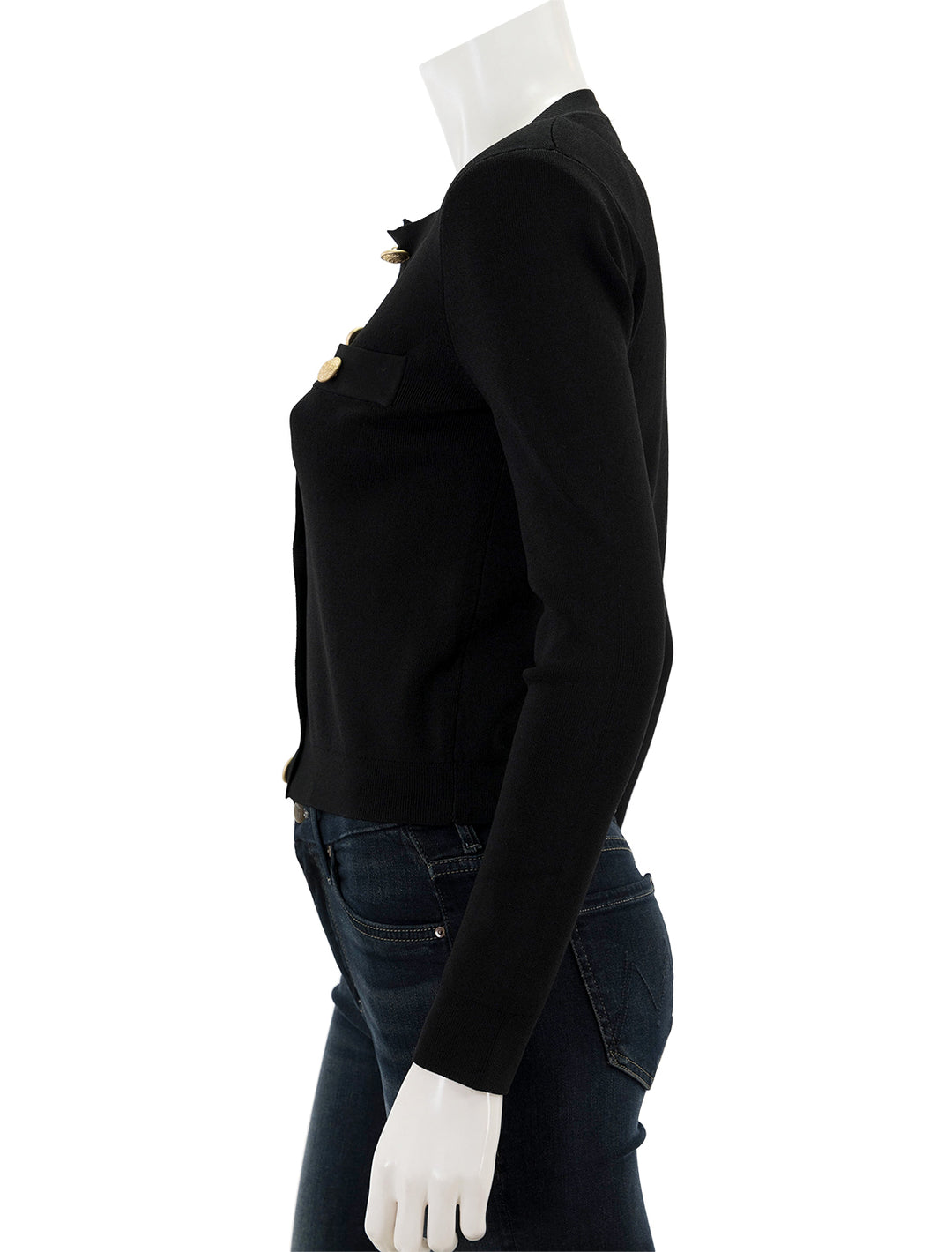 Side view of L'agence's toulouse crop cardigan in black.