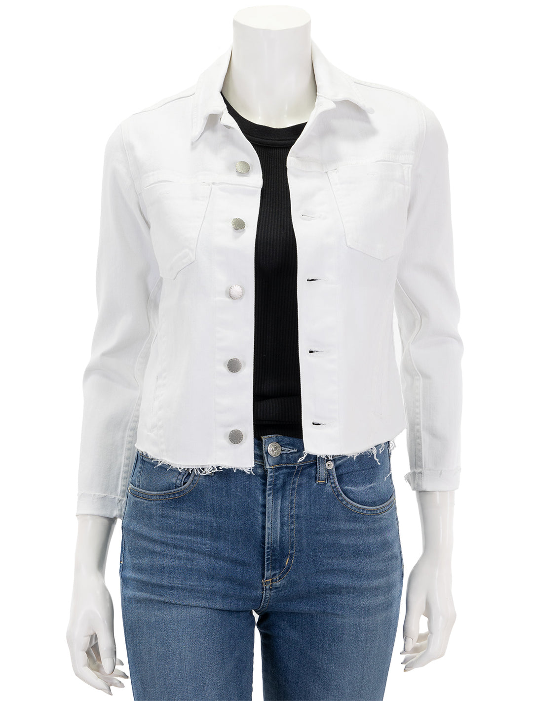 Front view of L'agence's janelle slim raw finished jacket in blanc.