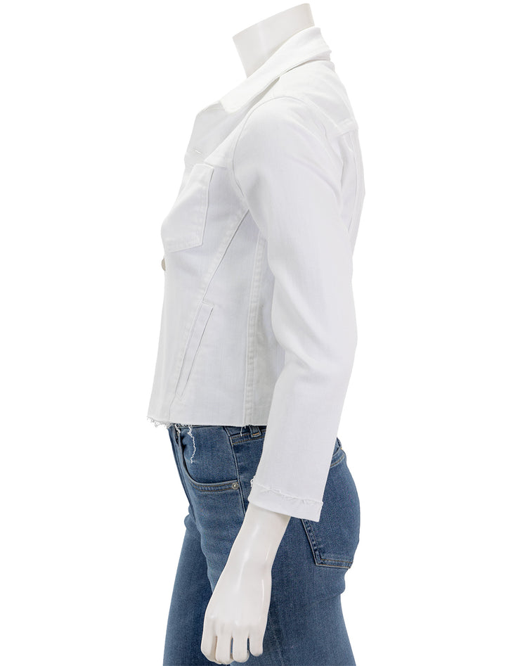 Side view of L'agence's janelle slim raw finished jacket in blanc.