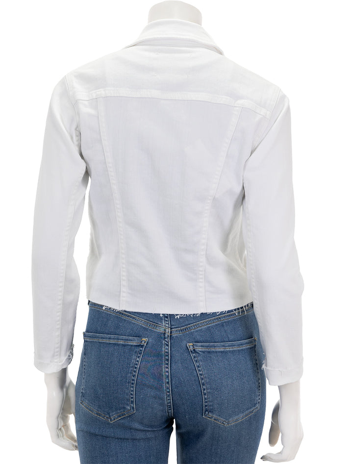 Back view of L'agence's janelle slim raw finished jacket in blanc.