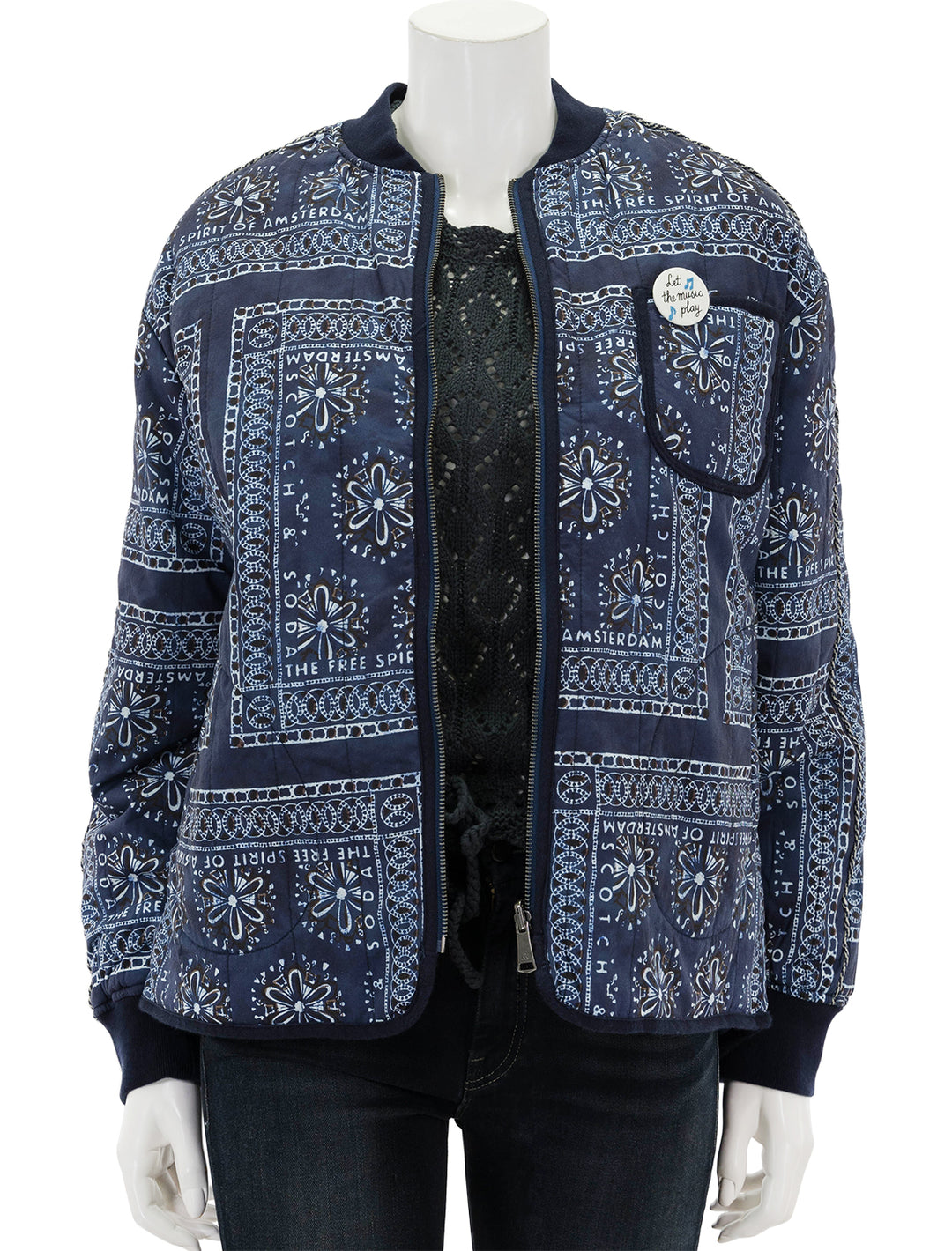Front view of Scotch & Soda's reversible chambray bomber jacket.