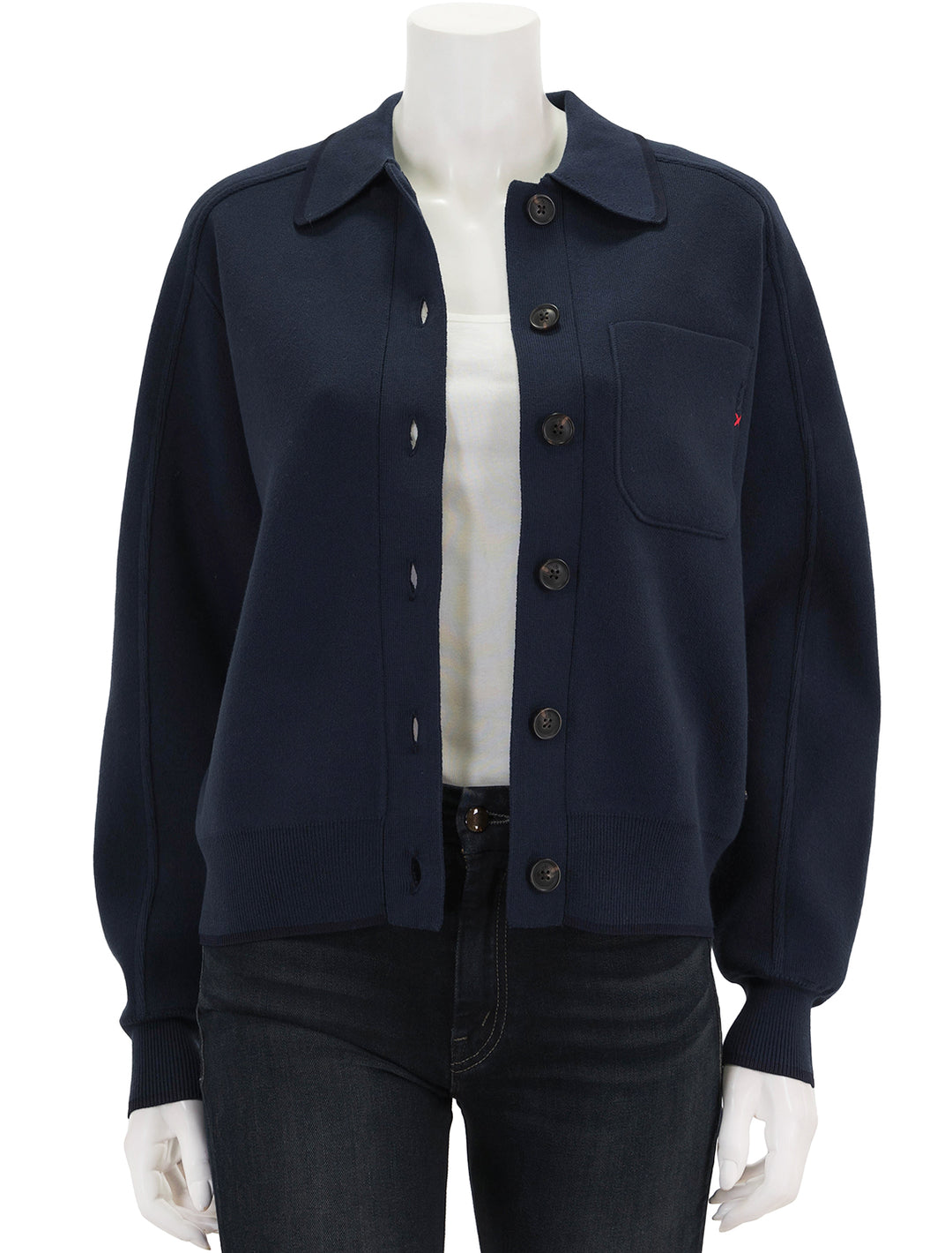 Front view of Scotch & Soda's compact knit jacket in night.